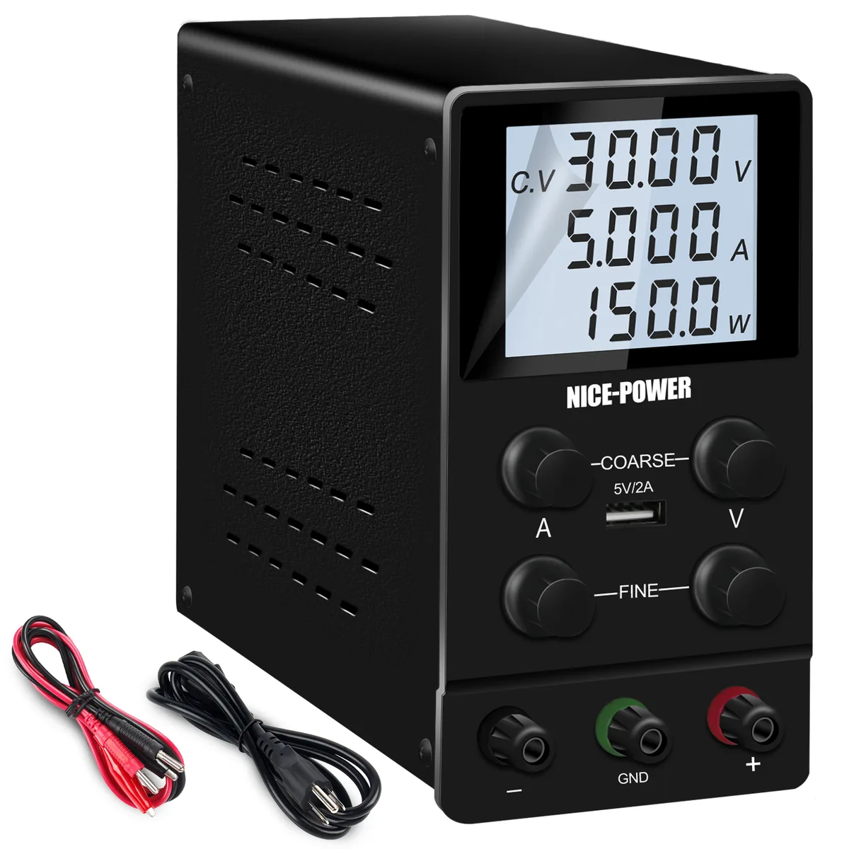 Лабораторный источник питания постоянного тока Kuaiqu SPS305D с 4-разрядным цифровым ЖК-дисплеем, 30В / 5А, цвет черный