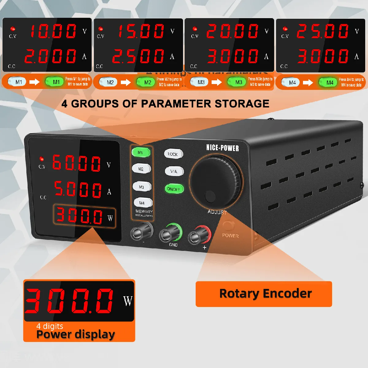 Программируемый источник питания Kuaiqu SPPS-S605 с 4-значный светодиодный цифровым дисплеем, 60В / 5А, цвет черный