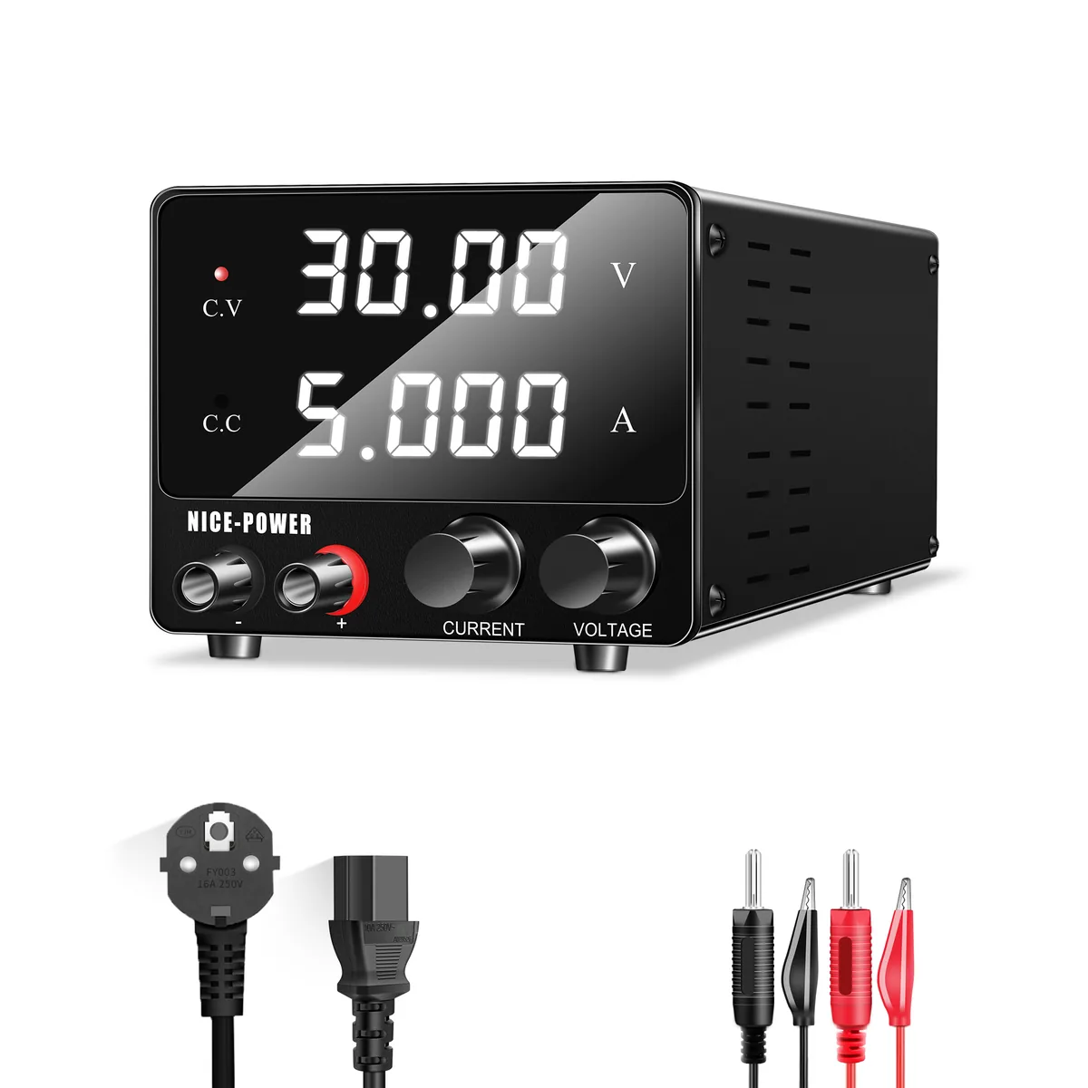Регулируемый источник питания постоянного тока Kuaiqu SPS-E305 с регулируемым 3-разрядным дисплеем, 30В / 5А, цвет черный